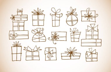 Koleksiyon doodle kroki Noel hediye kutuları