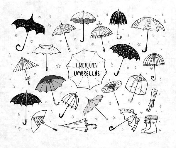 Collection Doodle Sketch Umbrellas White Background — Stock Vector