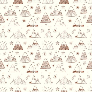 Elle çizilmiş doodle kroki dağlar antika arka plan üzerinde kümesi