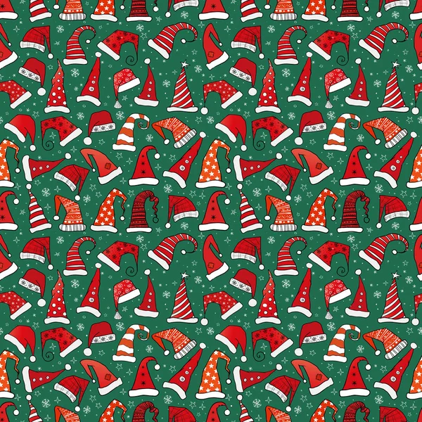 Conjunto Sombreros Rojos Navidad Con Copos Nieve — Archivo Imágenes Vectoriales