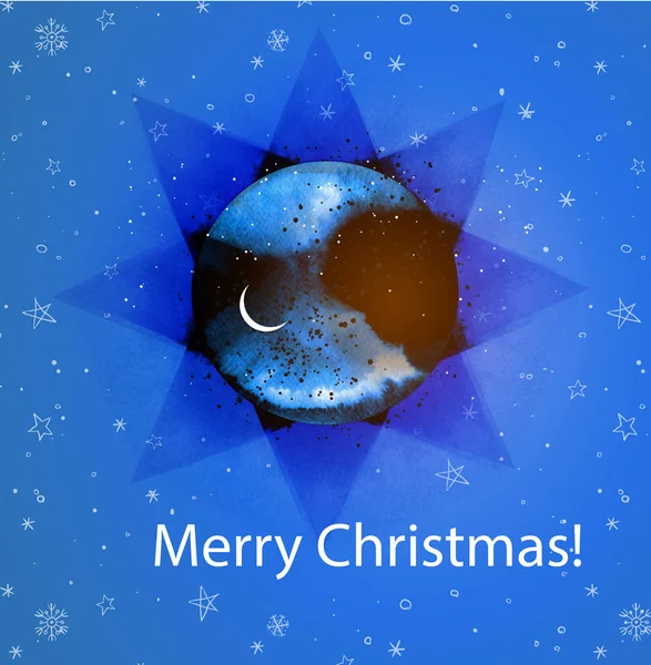 Vánoční Přání Hvězdami Půlměsíc Modrém Pozadí — Stockový vektor