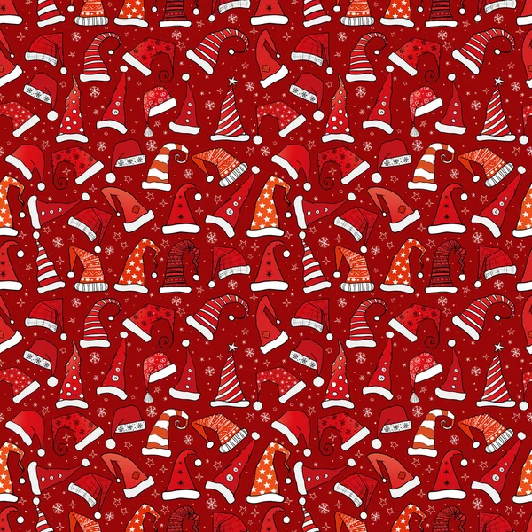 Set Roter Weihnachtsmützen Mit Schneeflocken — Stockvektor