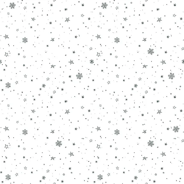 ホワイトで簡単なシームレス パターンは 灰色の背景の星を落書き ベクトル図 — ストックベクタ