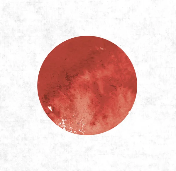 Japonya Bayrağı Mürekkeple Çizilmiş Ver Kırmızı Güneş Beyaz Arka Plan — Stok Vektör