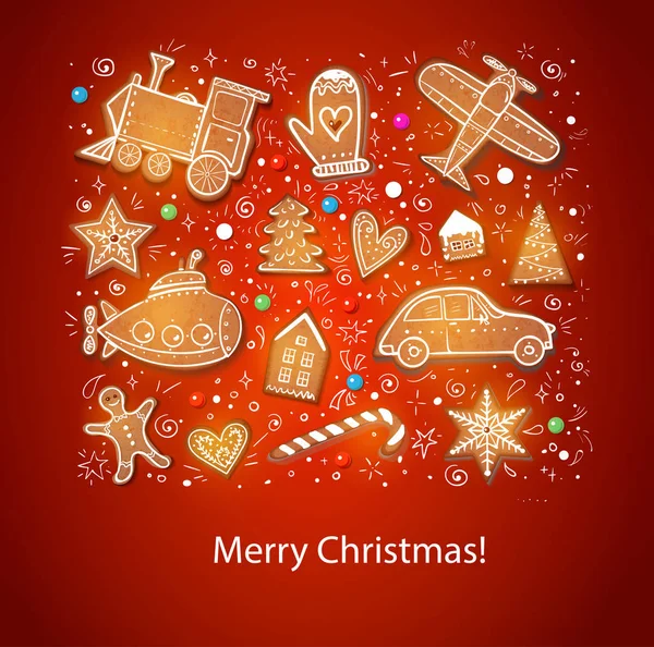 ジンジャーブレッドのクッキーのクリスマス カード ベクトル図 — ストックベクタ