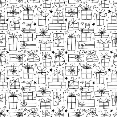 Hediye kutuları ile sorunsuz arka plan. Vektör çizim