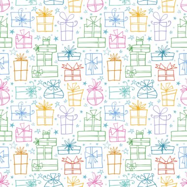 Hediye kutuları ile sorunsuz arka plan. Vektör çizim