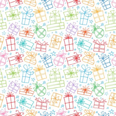 Hediye kutuları ile sorunsuz arka plan. Vektör çizim