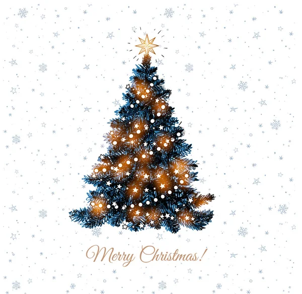 Kerstboom Witte Achtergrond Met Sneeuwvlokken Kerstkaart Vector Illustratie — Stockvector