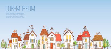 panoramik, karikatür evler, vektör çizim