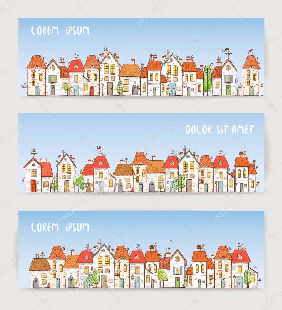 set of colored doodle houses, Vector illustration