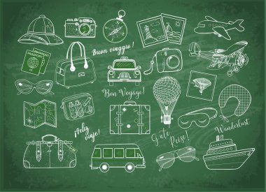 Seyahat arka plan üzerinde doodles. Vektör çizim