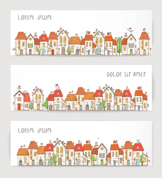 Colored Doodle Houses Vector Illustration — Stock Vector