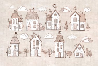 doodle desenle evler, vektör çizim