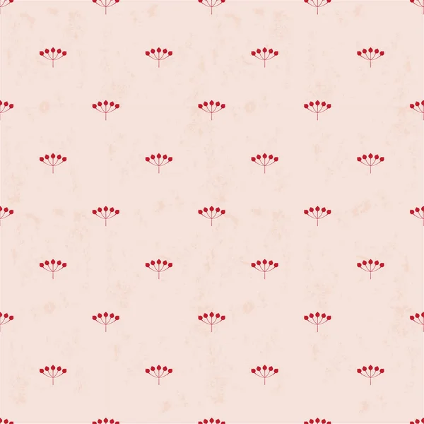 Florales Nahtloses Muster Mit Roten Beeren Auf Warmem Pfirsichfarbenem Hintergrund — Stockvektor