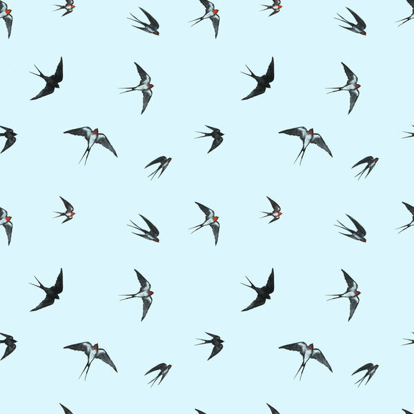 Seamless pattern with flying swallow birds. - Vector