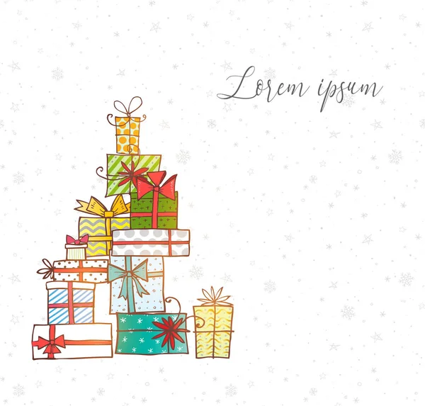 一堆礼物盒 白色背景的圣诞卡 — 图库矢量图片