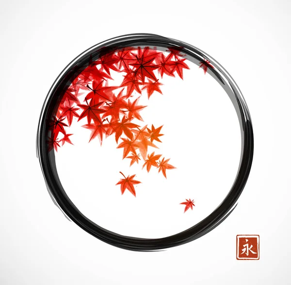 Red Leaves Japanese Maple Fall Traditional Japanese Ink Wash Painting Royalty Free Stock Vectors