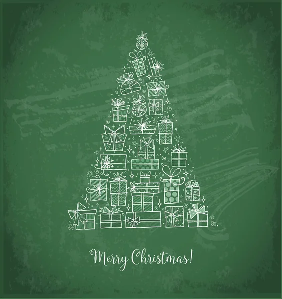 Umriss Weihnachtsgeschenkboxen Christbaumform Auf Grünem Hintergrund — Stockvektor
