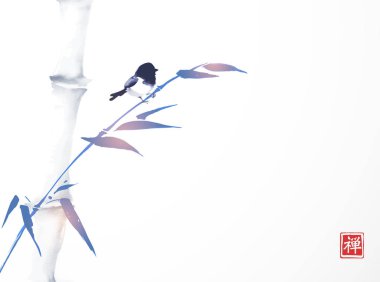 bambu yaprakları ile geleneksel Çin tarzı afiş, vektör illüstrasyon