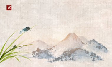 dağlar, vektör illüstrasyon ile geleneksel Çin tarzı afiş