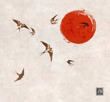 kırlangıçlar ile geleneksel Çin tarzı afiş, vektör illüstrasyon