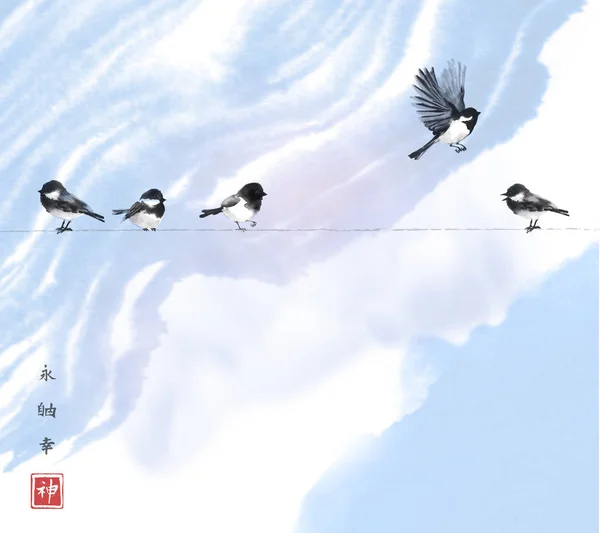 传统中国风格横幅与鸟类 矢量插图 — 图库矢量图片