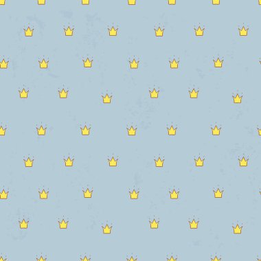 Açık mavi arka plan üzerinde sarı küçük taçlar ile dikişsiz desen.