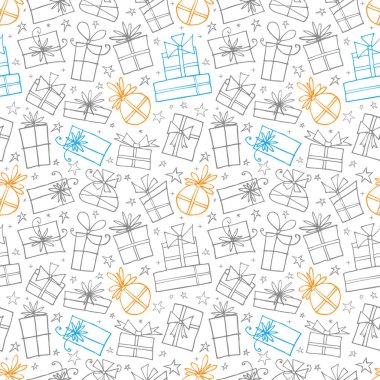 Beyaz arka plan üzerinde hediye kutuları ile dikişsiz zemin.