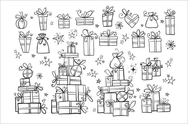 白色背景上的礼品盒和星星套装 — 图库矢量图片