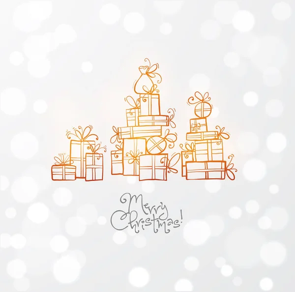 Κάρτα Διακοπών Λαμπερά Κουτιά Δώρων Και Καλά Χριστουγεννιάτικα Γράμματα Γκρίζο — Διανυσματικό Αρχείο