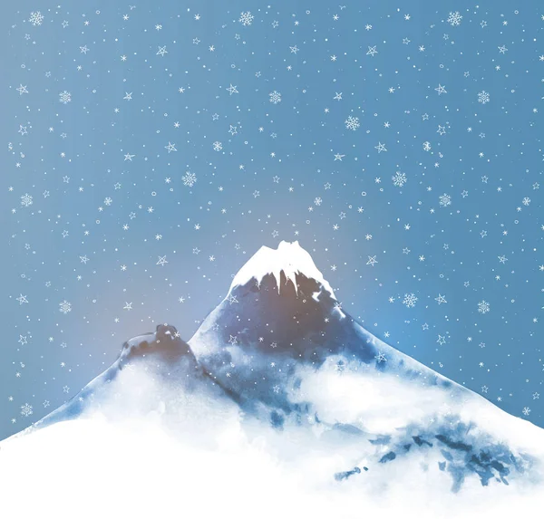 Snöiga Berg Traditionell Japansk Sumi Stil Orientalisk Vintage Bläck Bakgrund — Stock vektor