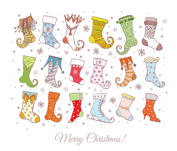 一套圣诞股票与雪花和圣诞快乐字母在白色背景 — 图库矢量图片