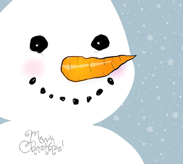 Close Van Merry Christmas Snowman Met Wortel Neus Kolen Glimlach — Stockvector