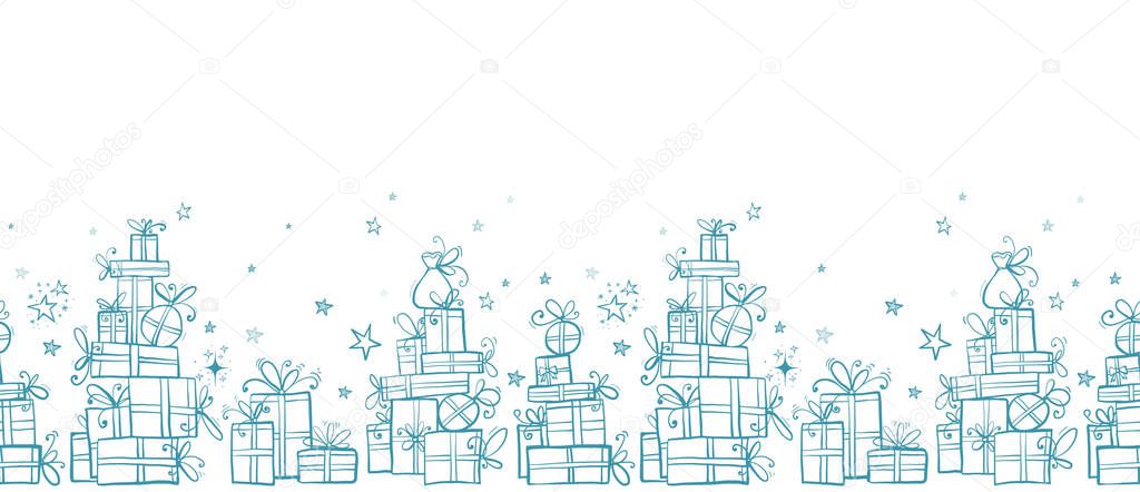 Seamless backdrop with gift boxes with copy space on white background.