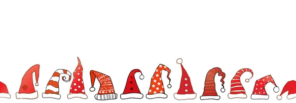 白い背景に面白いクリスマスサンタ赤い帽子 シームレスなパターン — ストックベクタ
