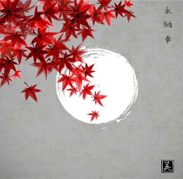 カエデの葉と月を持つ伝統的な中国スタイルのバナー — ストックベクタ