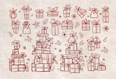 Bir dizi Noel hediyesi, basitçe vektör illüstrasyonu 