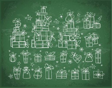 Bir dizi Noel hediyesi, basitçe vektör illüstrasyonu 