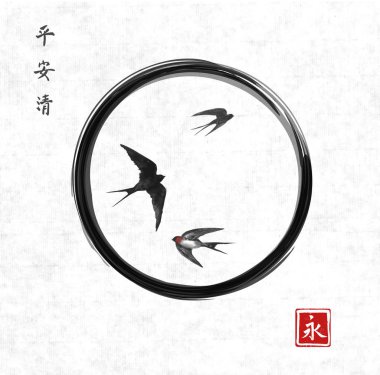 Çemberde uçan kırlangıçlar, basitçe vektör çizimi 