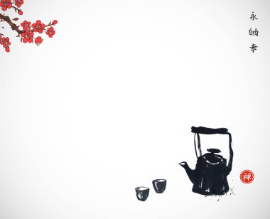 Çaydanlık ve fincanlar, basitçe vektör çizimi