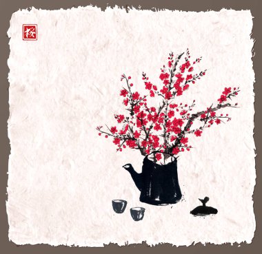 Çaydanlık ve fincanlar, basitçe vektör çizimi