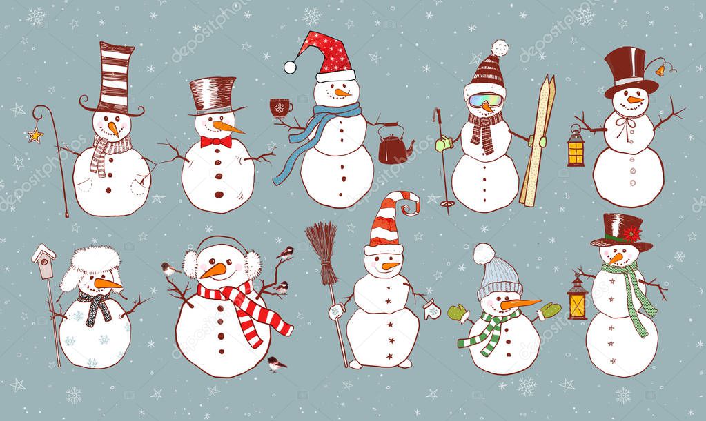 set of snowmen, simply vector illustration 