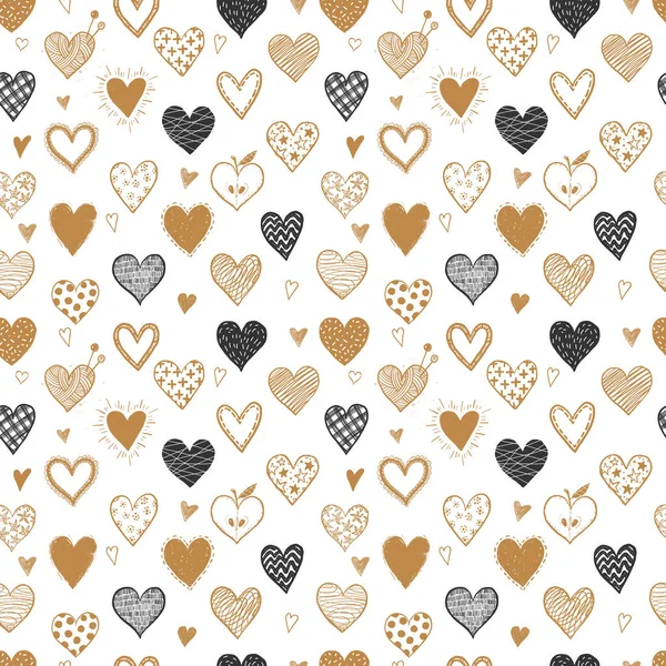 Seamless Background Black Gold Doodle Sketch Hearts Can Used Wallpaper — Stock Vector
