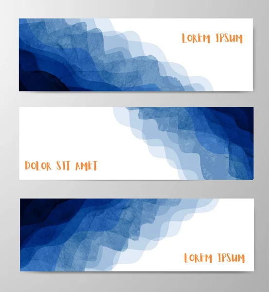 Tres Pancartas Con Ondas Azules Sobre Fondo Blanco Tradicional — Vector de stock