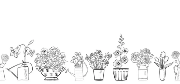 Bezešvé Vzor Zahradní Květiny Kytice Bílém Pozadí Lze Použít Tapety — Stockový vektor