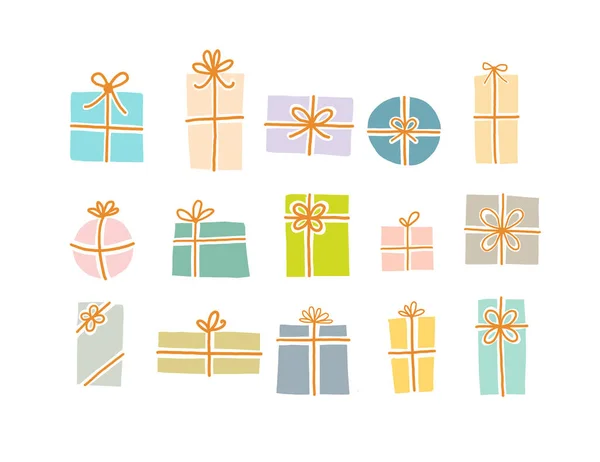 Set Christmas Gift Boxes Soft Pastel Colors White Background — Stock Vector