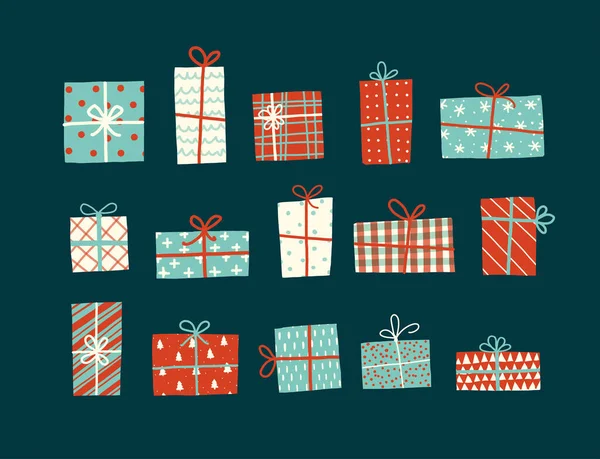 Conjunto Cajas Regalo Navidad Estilo Vintage — Archivo Imágenes Vectoriales