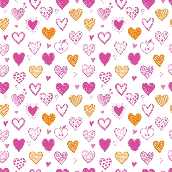 Fondo Sin Costuras Con Corazones Croquis Garabatos Colores Puede Utilizar — Archivo Imágenes Vectoriales