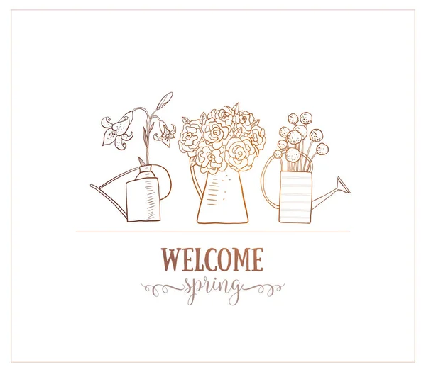 Greeting Card Three Bouquetes Garden Flowers Place Your Text White — Stock Vector